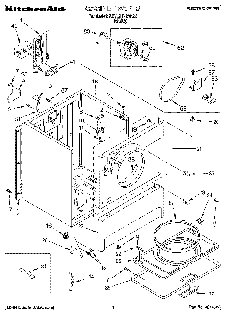 SECTION Diagram and Parts List for KEYL517BWH2  KitchenAid Dryer