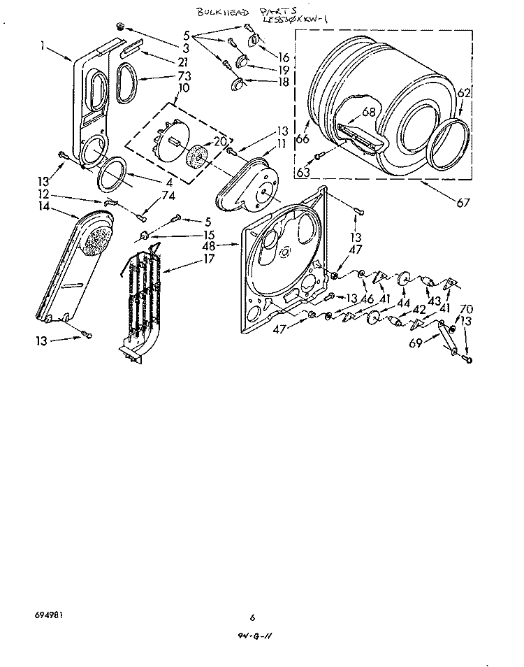 SECTION Diagram and Parts List for LE5530XKW1  Whirlpool Dryer