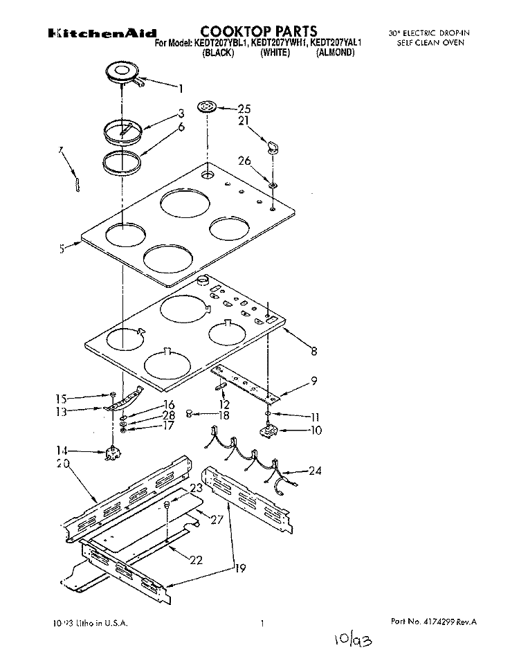 COOKTOP Diagram and Parts List for KEDT207YBL1  KitchenAid Range
