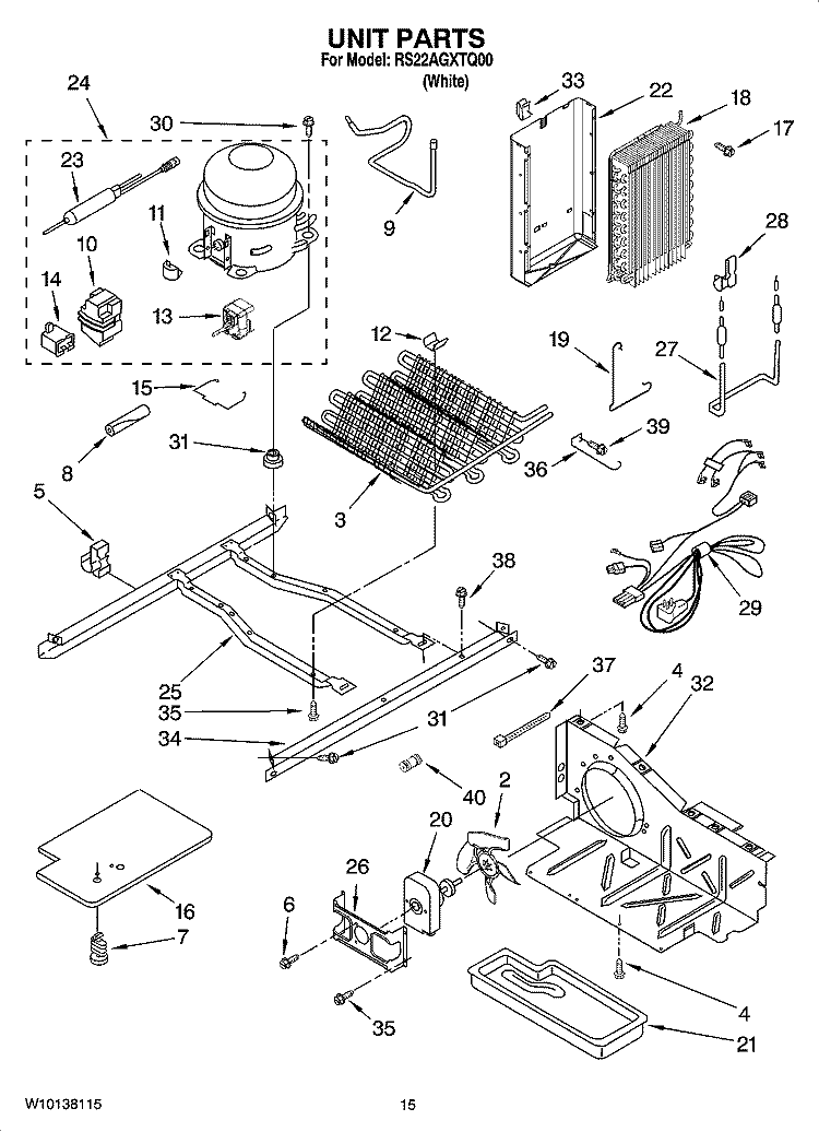 UNIT PARTS Diagram and Parts List for RS22AGXTQ00  Roper Refrigerator