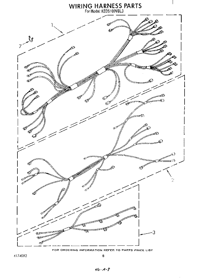 WIRING HARNESS Diagram and Parts List for KEDS100VWH3  KitchenAid Range