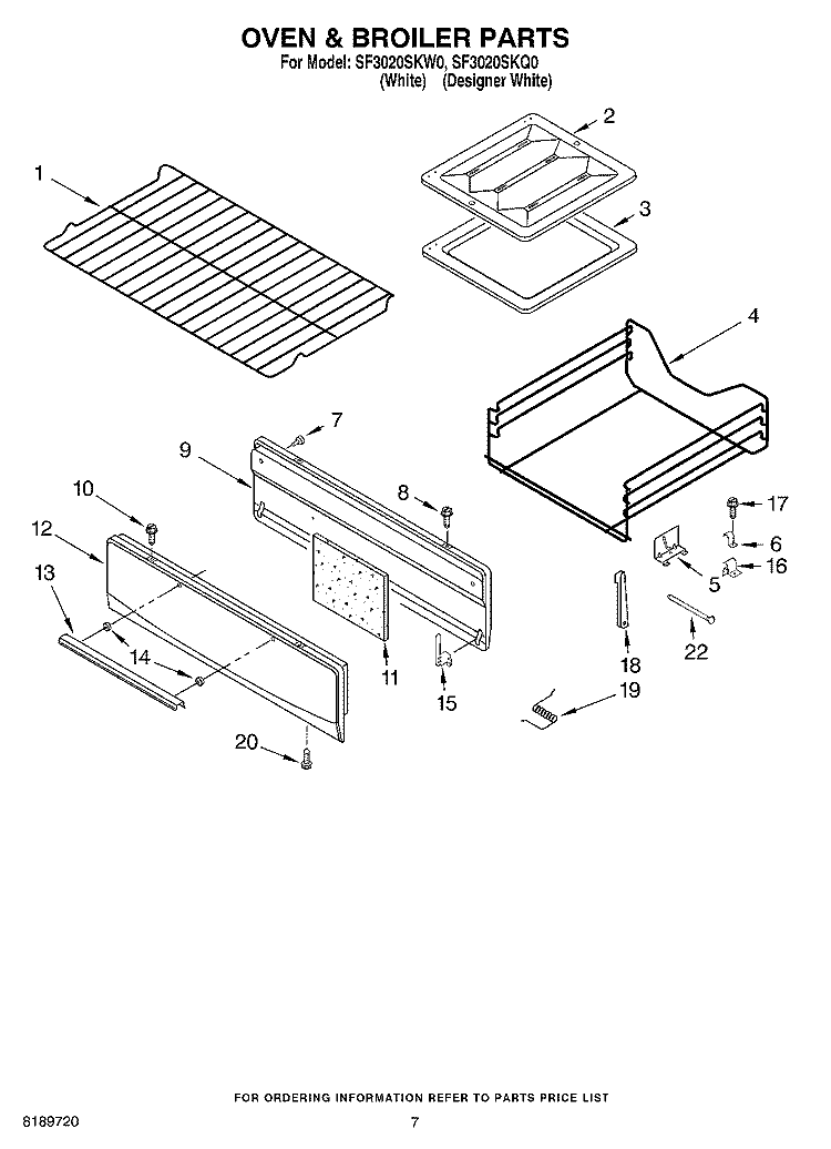 OVEN AND BROILER Diagram and Parts List for SF3020SKW0  Whirlpool Range