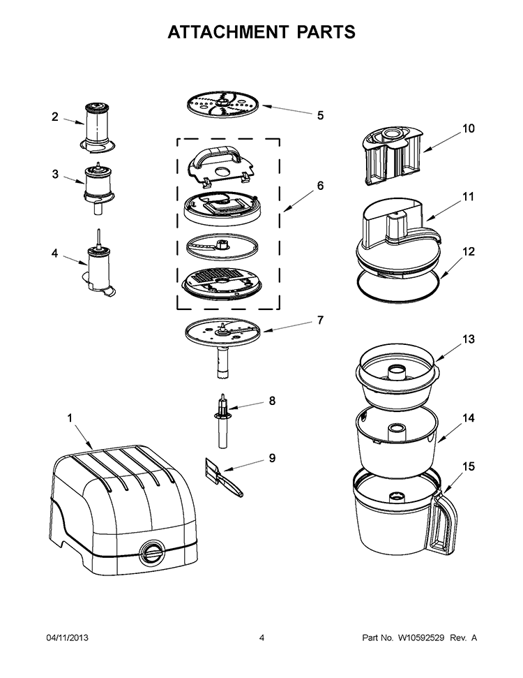 ATTACHMENT PARTS Diagram and Parts List for KFP1642MS0  KitchenAid Food Processor