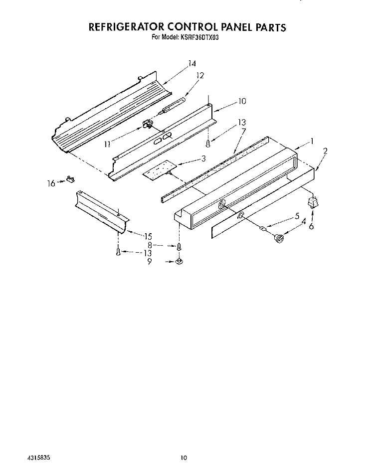REFRIGERATOR CONTROL PANEL Diagram and Parts List for KSRF36DTX03  KitchenAid Refrigerator