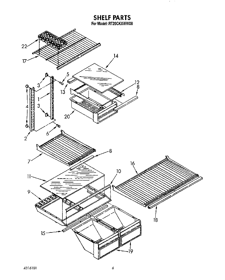 SHELF Diagram and Parts List for RT20CKXWW00  Roper Refrigerator