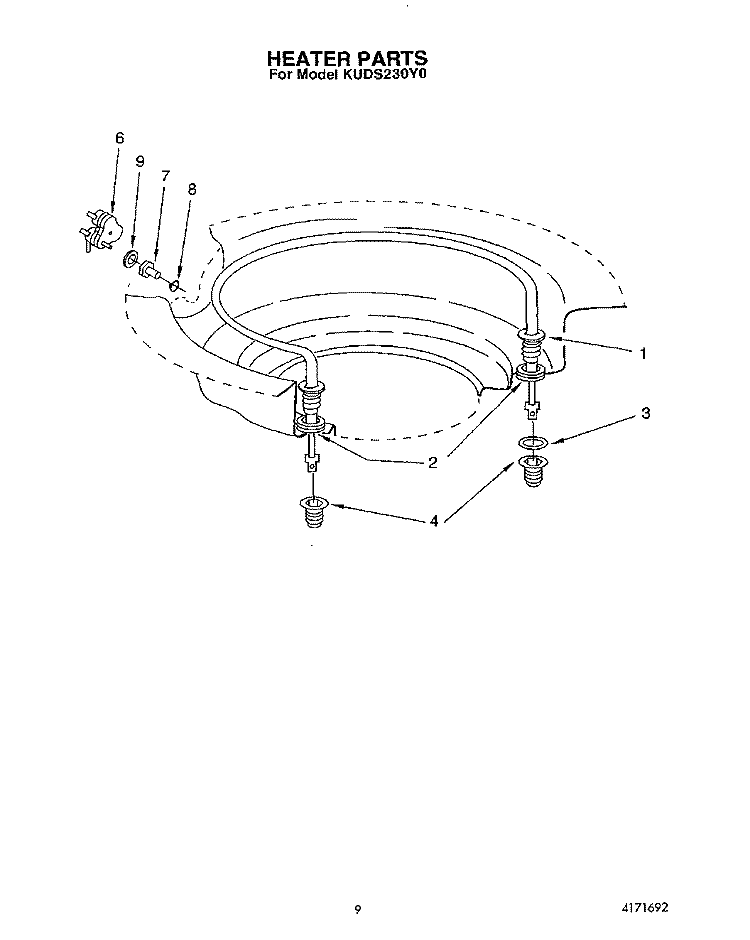 HEATER Diagram and Parts List for KUDS230Y0  KitchenAid Dishwasher