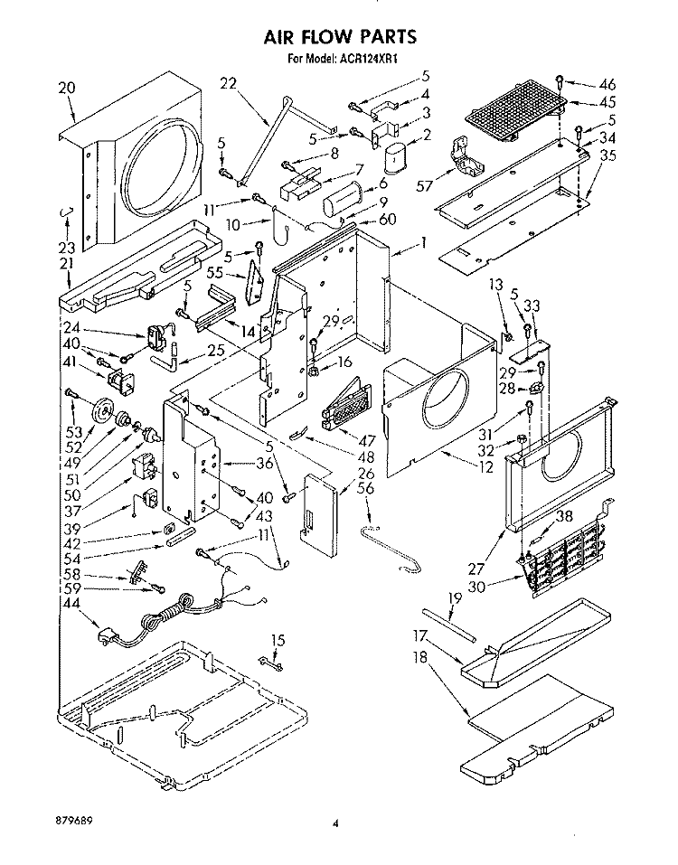AIRFLOW Diagram and Parts List for ACR124XR1  Whirlpool Air Conditioner