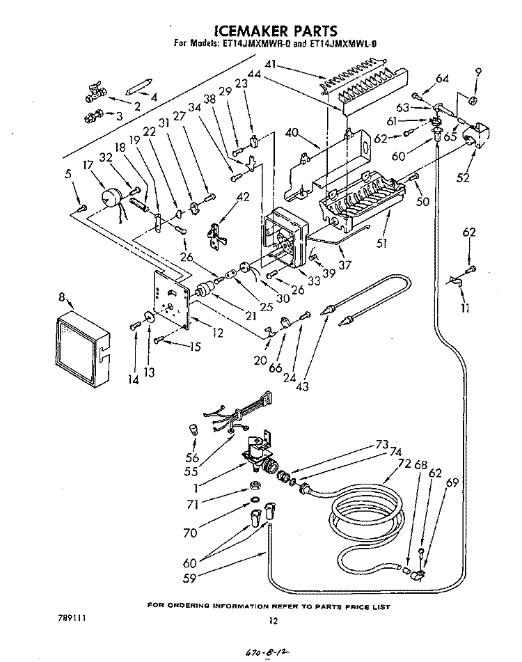 ICE MAKER Diagram and Parts List for ET14JMXMWR0  Whirlpool Refrigerator