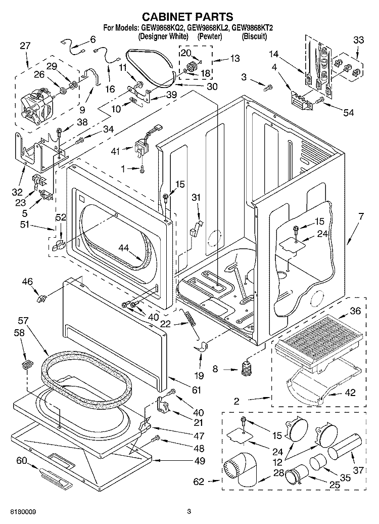 CABINET PARTS Diagram and Parts List for GEW9868KT2  Whirlpool Dryer