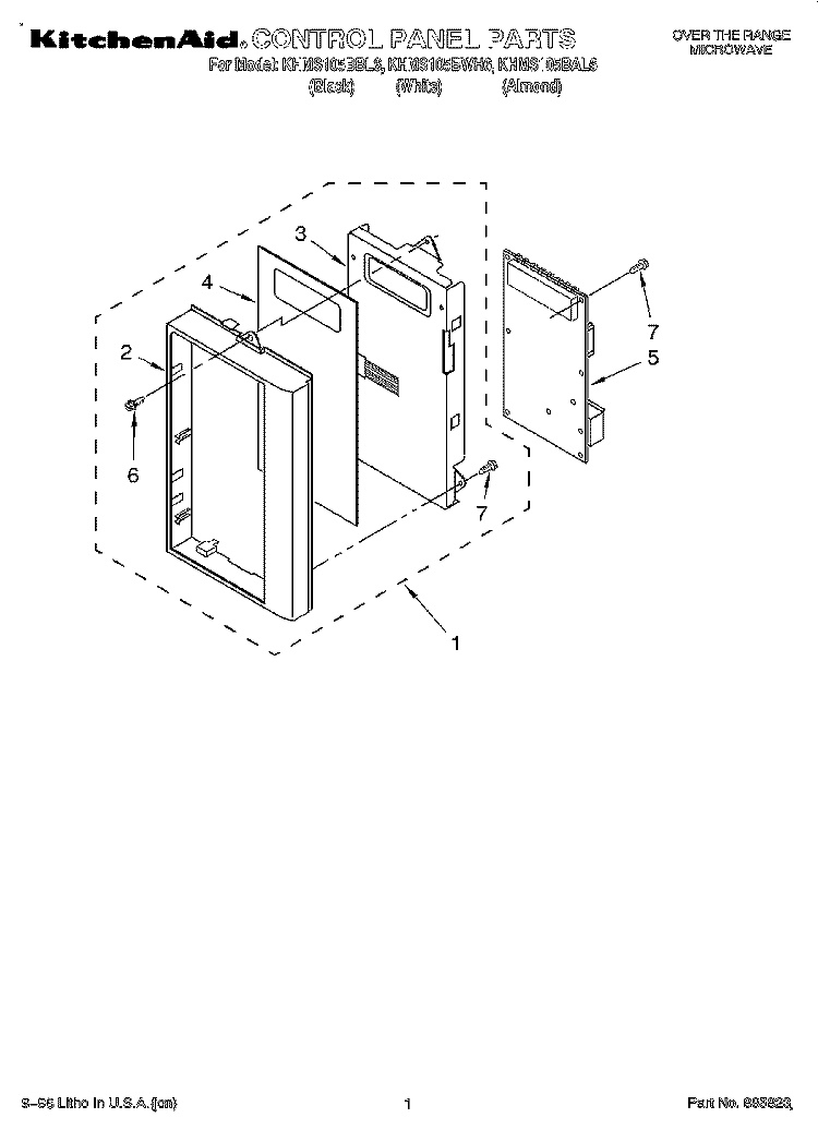 CONTROL PANEL Diagram and Parts List for KHMS105BBL6  KitchenAid Microwave