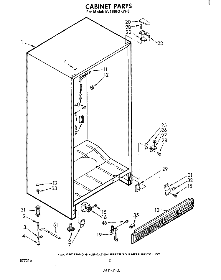 CABINET Diagram and Parts List for EV160FXKW0  Whirlpool Freezer