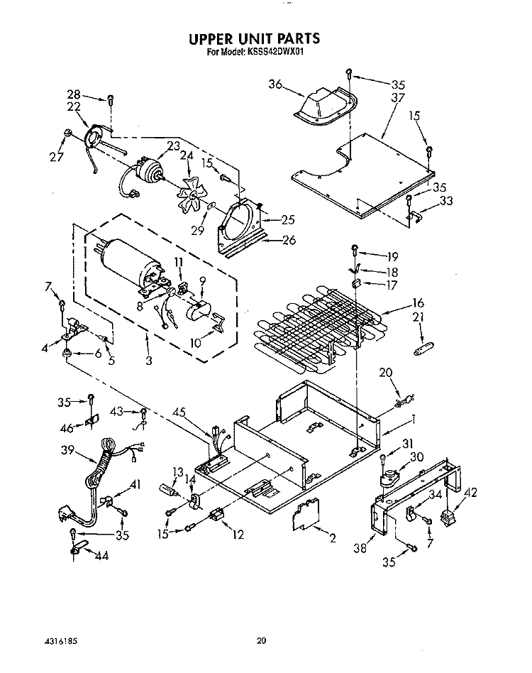 UPPER UNIT, LIT/OPTIONAL Diagram and Parts List for KSSS42DWX01  KitchenAid Refrigerator