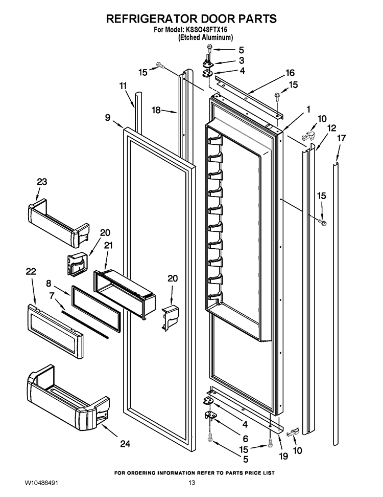 REFRIGERATOR DOOR PARTS Diagram and Parts List for KSSO48FTX15  KitchenAid Refrigerator
