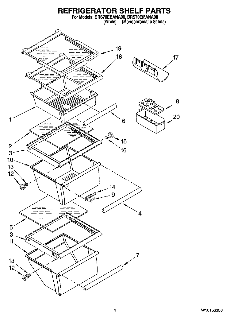 REFRIGERATOR SHELF PARTS Diagram and Parts List for BRS70EMANA00  Whirlpool Refrigerator