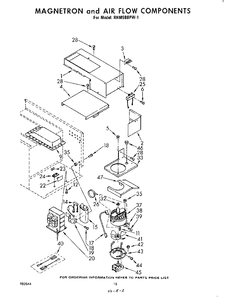 MAGNETRON AND AIR FLOW Diagram and Parts List for RHM988PW1  Whirlpool Range