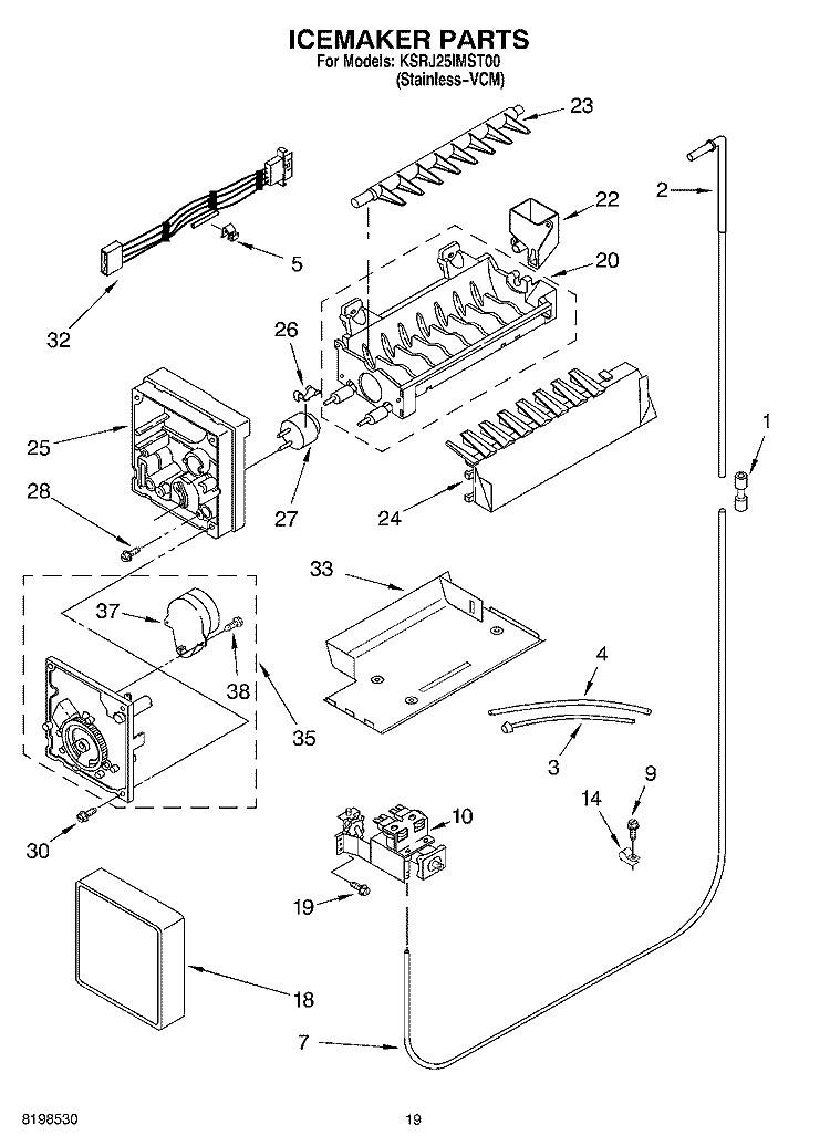 ICEMAKER PARTS, PARTS NOT ILLUSTRATED Diagram and Parts List for KSRJ25IMST00  KitchenAid Refrigerator