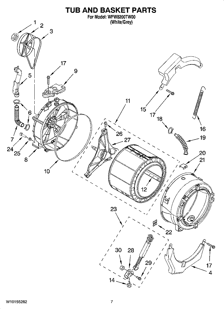 TUB AND BASKET PARTS, OPTIONAL PARTS (NOT INCLUDED) Diagram and Parts List for WFW8200TW00  Whirlpool Washer