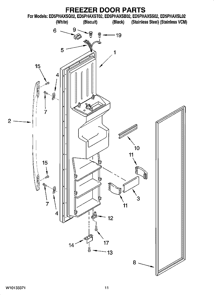 FREEZER DOOR PARTS Diagram and Parts List for ED5PHAXSB02  Whirlpool Refrigerator