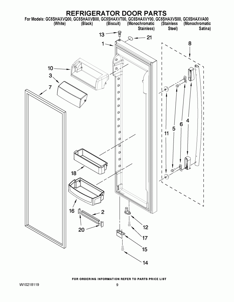 REFRIGERATOR DOOR PARTS Diagram and Parts List for GC5SHAXVB00  Whirlpool Refrigerator