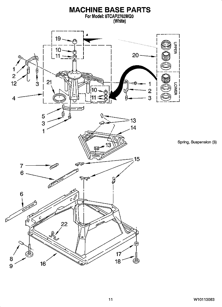 MACHINE BASE PARTS Diagram and Parts List for 8TCAP2762MQ0  Whirlpool Washer