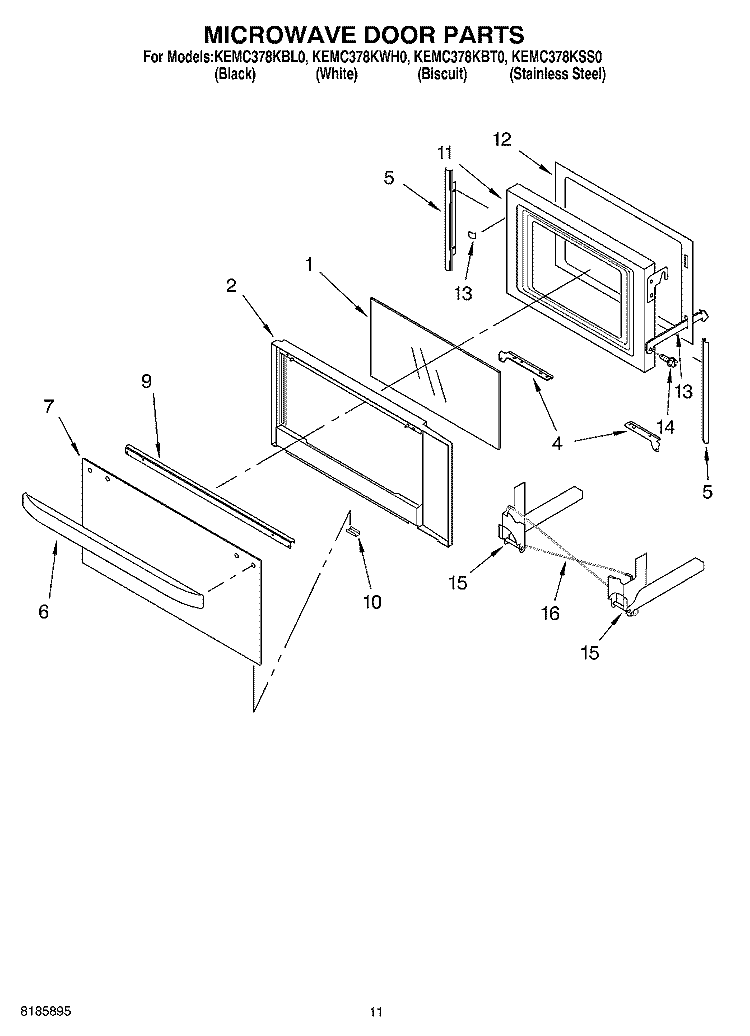 MICROWAVE DOOR Diagram and Parts List for KEMC378KSS0  KitchenAid Microwave Oven Combo