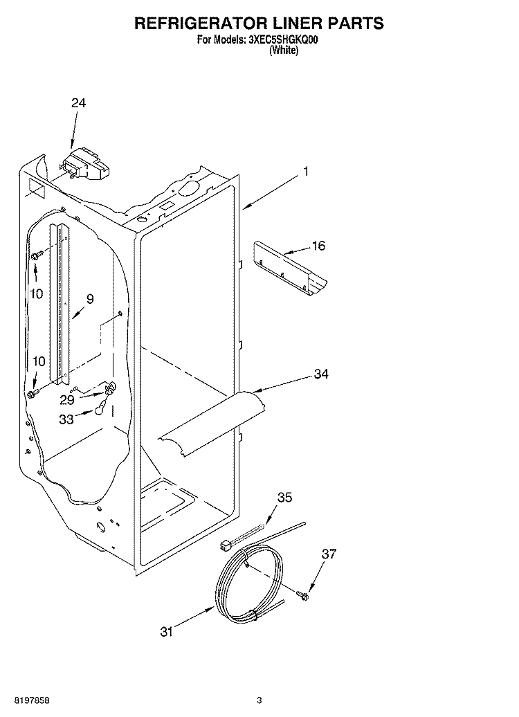 REFRIGERATOR LINER Diagram and Parts List for 3XEC5SHGKQ00  Whirlpool Refrigerator