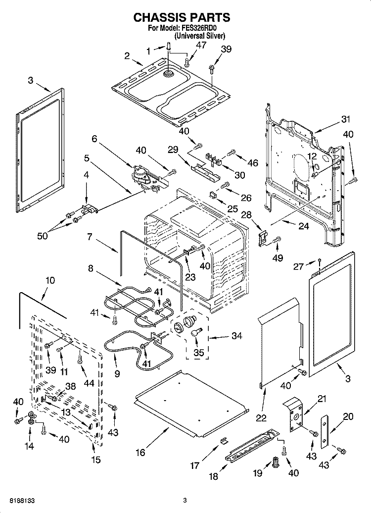 CHASSIS PARTS Diagram and Parts List for FES326RD0  Roper Range