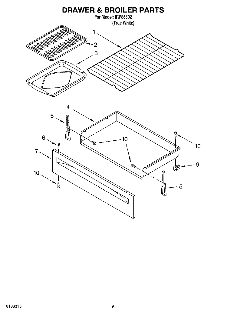 DRAWER & BROILER PARTS Diagram and Parts List for IRP85802  Inglis Range