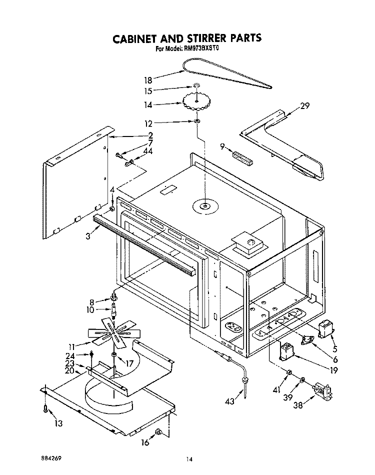 CABINET AND STIRRER Diagram and Parts List for RM973BXST0  Whirlpool Microwave Oven Combo
