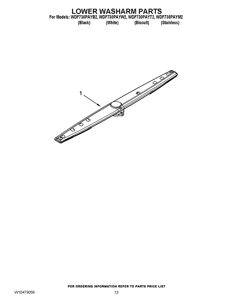 LOWER WASHARM PARTS Diagram and Parts List for WDF730PAYM2  Whirlpool Dishwasher