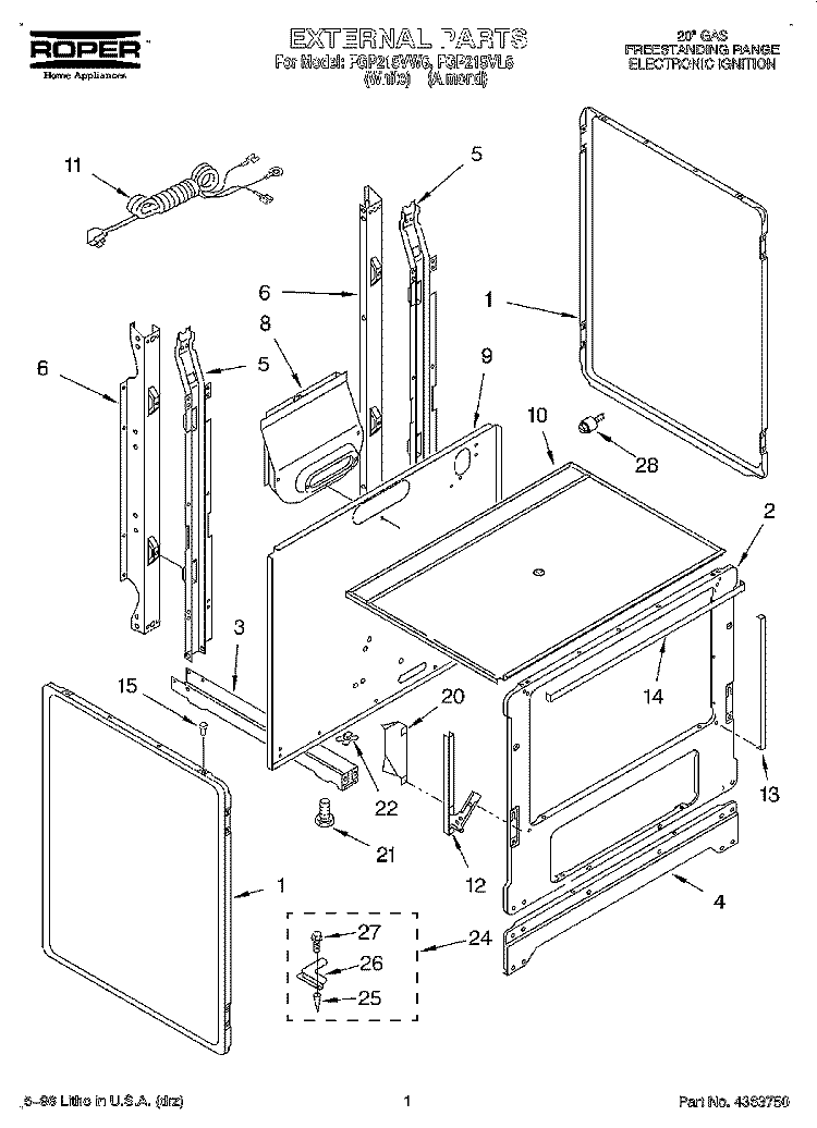 EXTERNAL Diagram and Parts List for FGP215VL6  Roper Range