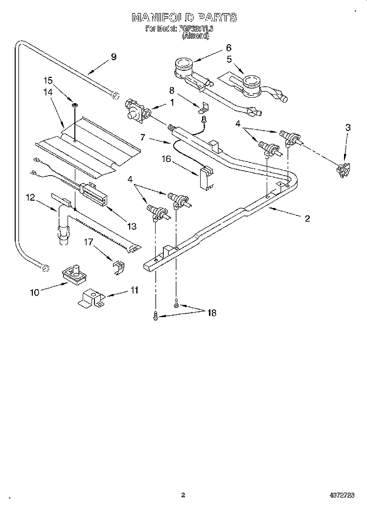 MANIFOLD Diagram and Parts List for FGP325YL3  Roper Range