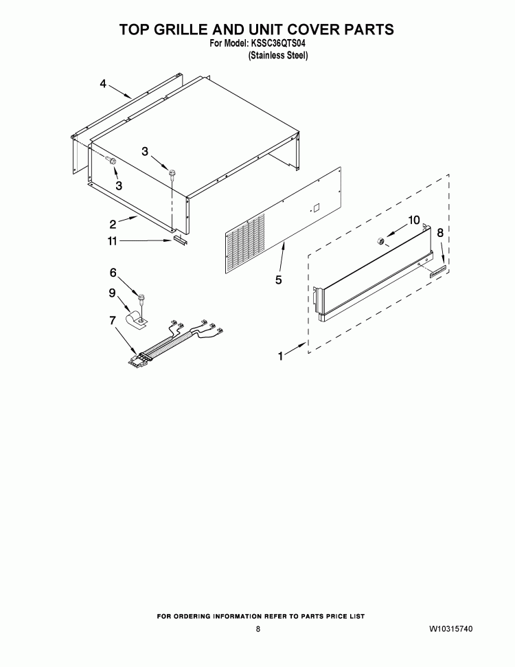 TOP GRILLE AND UNIT COVER PARTS Diagram and Parts List for KSSC36QTS04  KitchenAid Refrigerator