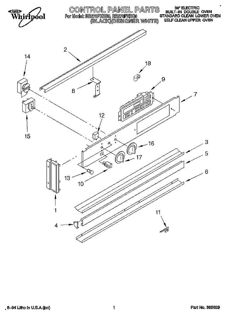 CONTROL PANEL, LITERATURE Diagram and Parts List for RB270PXBB0  Whirlpool Wall Oven
