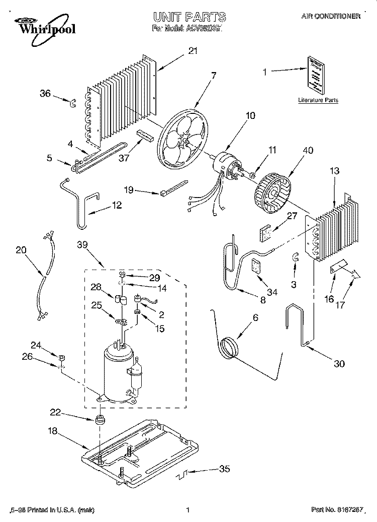 UNIT, LITERATURE Diagram and Parts List for ACV052XG1  Whirlpool Air Conditioner