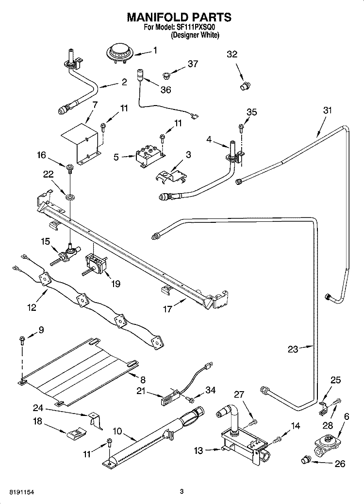 MANIFOLD PARTS Diagram and Parts List for SF111PXSQ0  Whirlpool Range