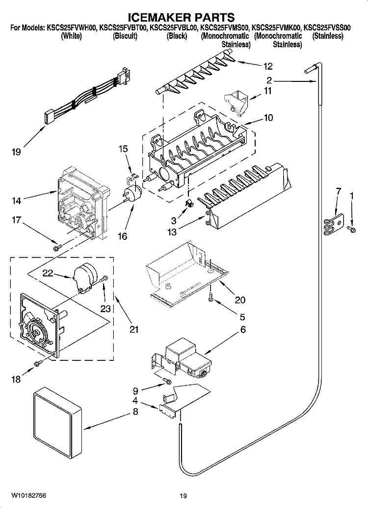 ICEMAKER PARTS, OPTIONAL PARTS (NOT INCLUDED) Diagram and Parts List for KSCS25FVSS00  KitchenAid Refrigerator