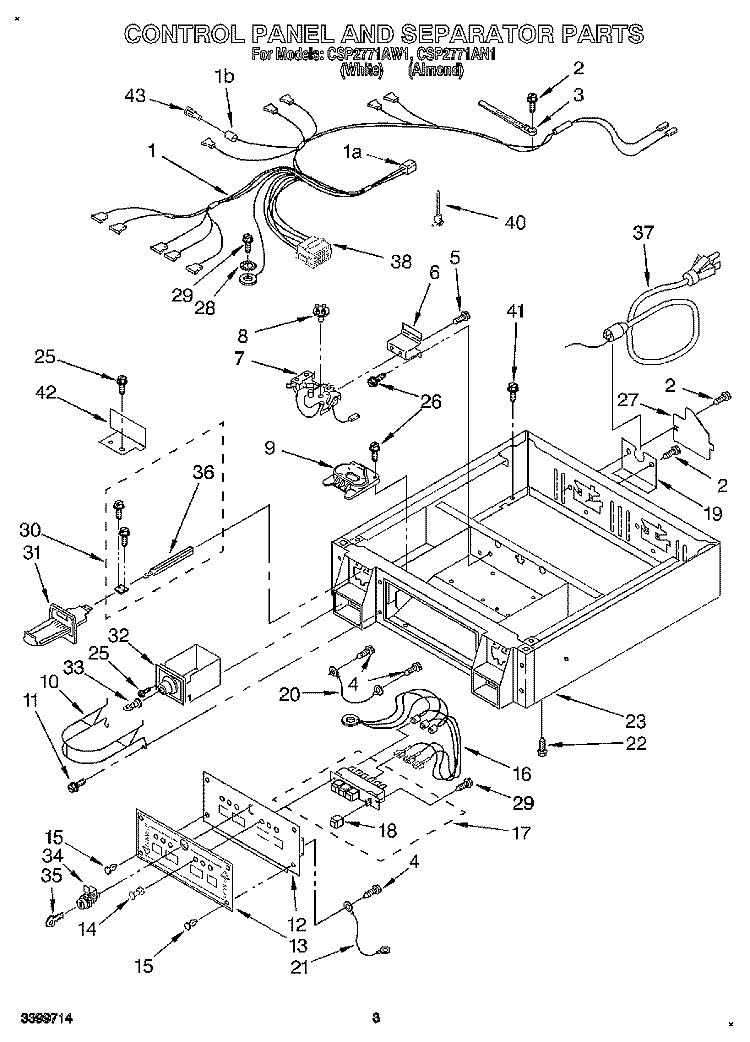 CONTROL PANEL AND SEPARATOR Diagram and Parts List for CSP2771AN1  Whirlpool Dryer