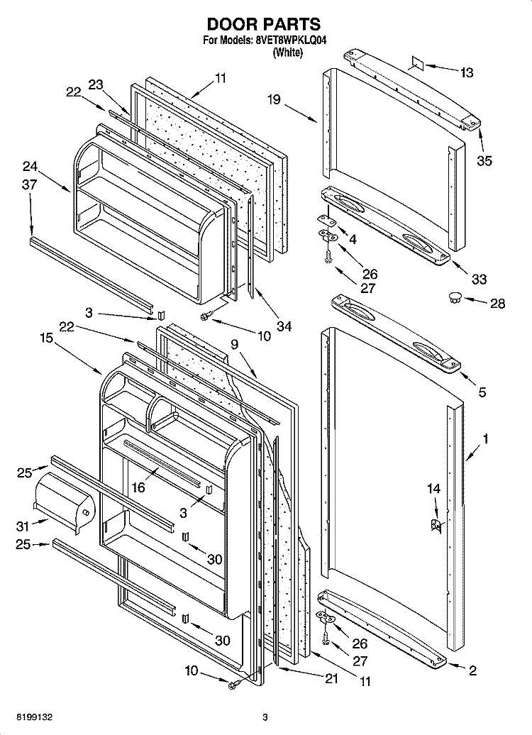 DOOR PARTS Diagram and Parts List for 8VET8WPKLQ04  Whirlpool Refrigerator