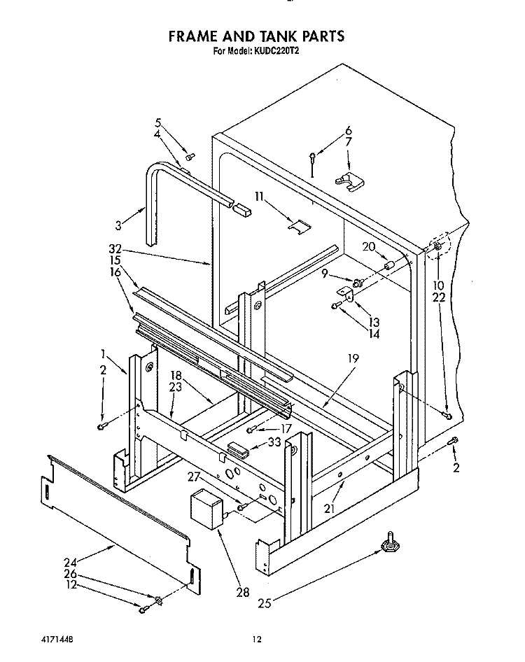 FRAME AND TANK Diagram and Parts List for KUDC220T2  KitchenAid Dishwasher