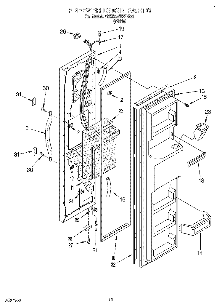 FREEZER DOOR Diagram and Parts List for 7MED20TQFW00  Whirlpool Refrigerator