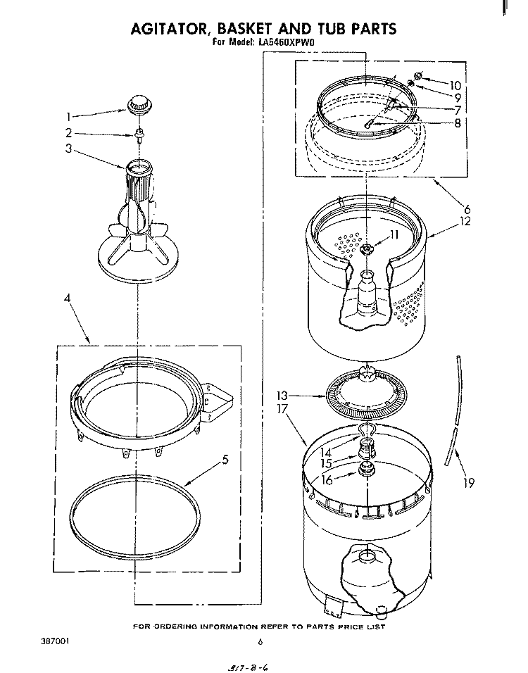 AGITATOR, BASKET , AND TUB Diagram and Parts List for LA5460XPW0  Whirlpool Washer