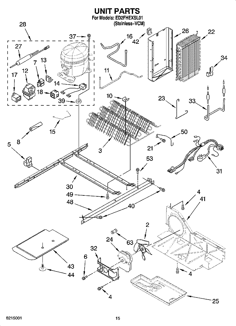 UNIT PARTS Diagram and Parts List for ED2FHEXSL01  Whirlpool Refrigerator