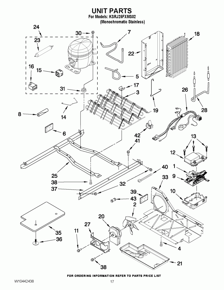 UNIT PARTS Diagram and Parts List for KSRJ25FXMS02  KitchenAid Refrigerator
