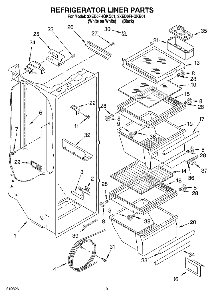 REFRIGERATOR LINER Diagram and Parts List for 3XED0FHQKB01  Whirlpool Refrigerator