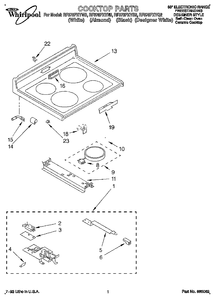 COOKTOP Diagram and Parts List for RF376PXYN2  Whirlpool Range