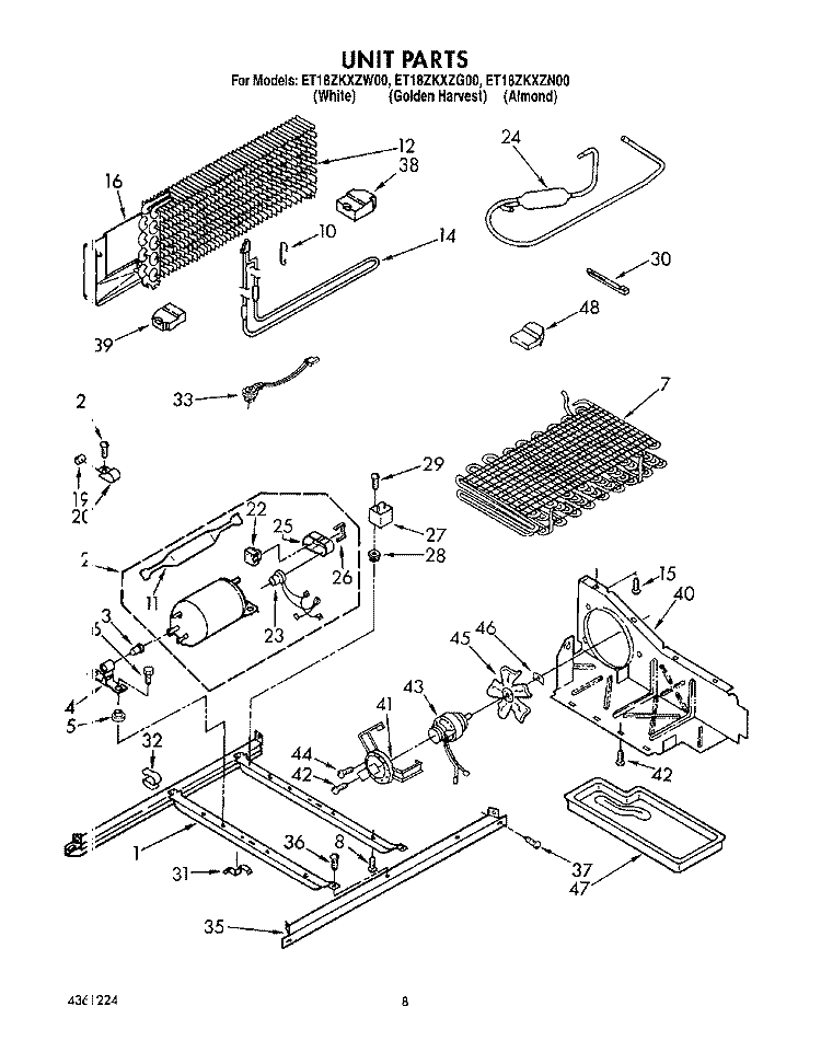 UNIT Diagram and Parts List for ET18ZKXZG00  Whirlpool Refrigerator