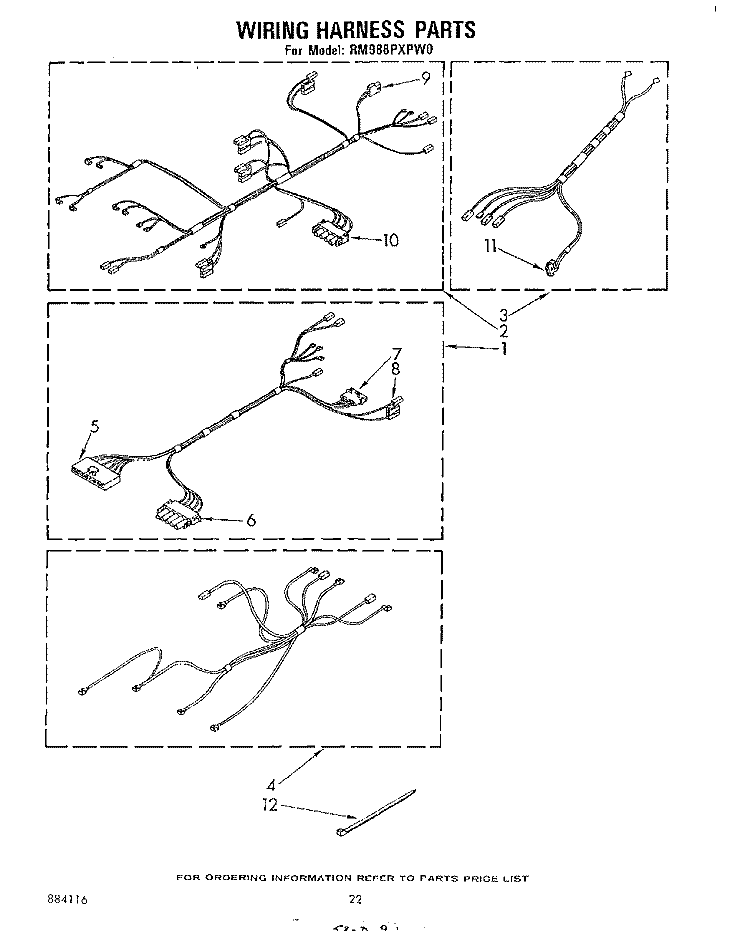 WIRING HARNESS Diagram and Parts List for RM988PXPW0  Whirlpool Microwave Oven Combo