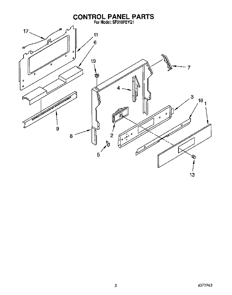 CONTROL PANEL Diagram and Parts List for SF310PEYQ1  Whirlpool Range