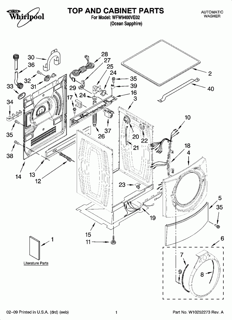 TOP AND CABINET PARTS Diagram and Parts List for WFW9400VE02  Whirlpool Washer